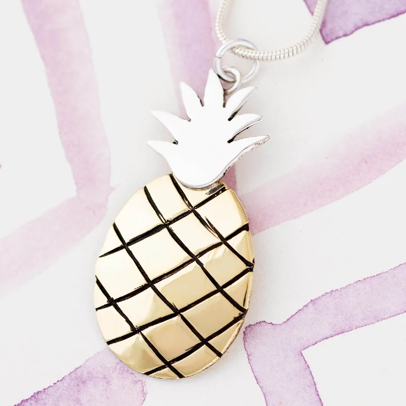 Women's minimalist necklaces-Juicy Pineapple Sterling & Brass Necklace