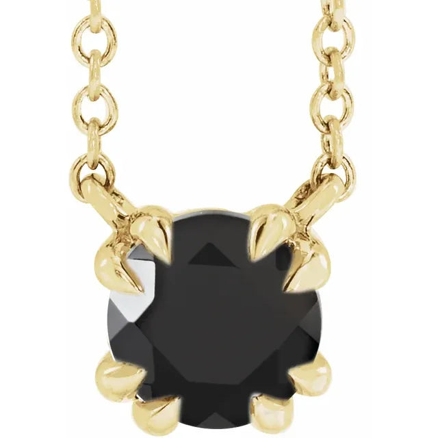 Women's healing crystal necklaces-14K Yellow Gold Natural Black Onyx Solitaire comes with 18" Necklace