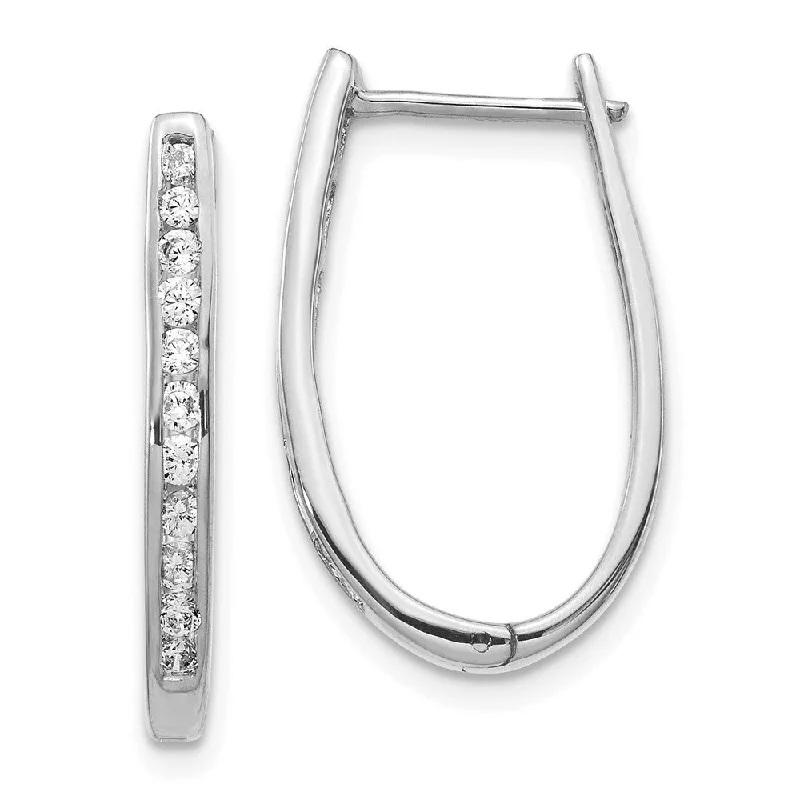 Women's unique earrings-14k White Gold Diamond Oval Hoop Earrings