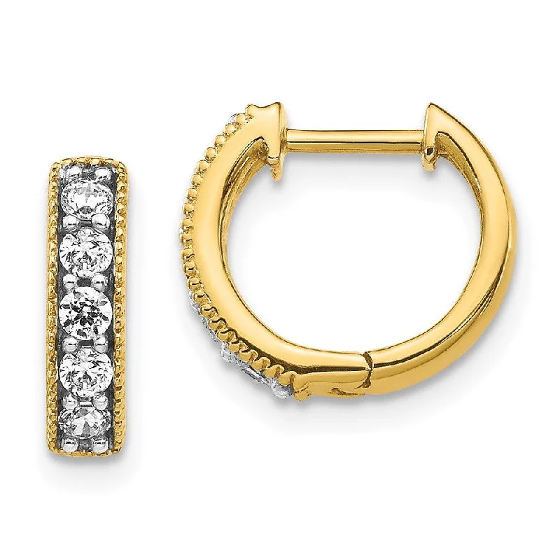 Women's seasonal earrings-14k Yellow Gold Diamond Milgrain Hoop Earrings