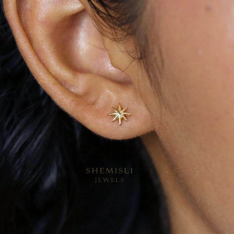 Women's gift earrings-Tiny Star Studs Earrings, Starburst Studs, Celestial Earrings for Stacking Unisex, Gold, Silver SHEMISLI - SS032