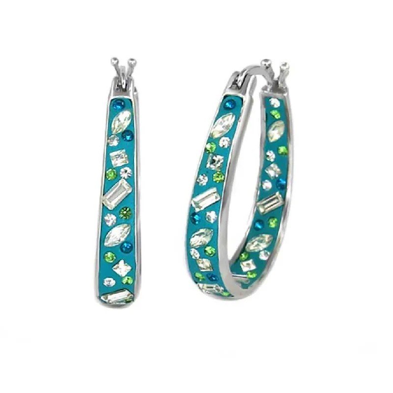 Women's handmade artisan earrings-Graduated Turquoise Crystal Hoop Earrings