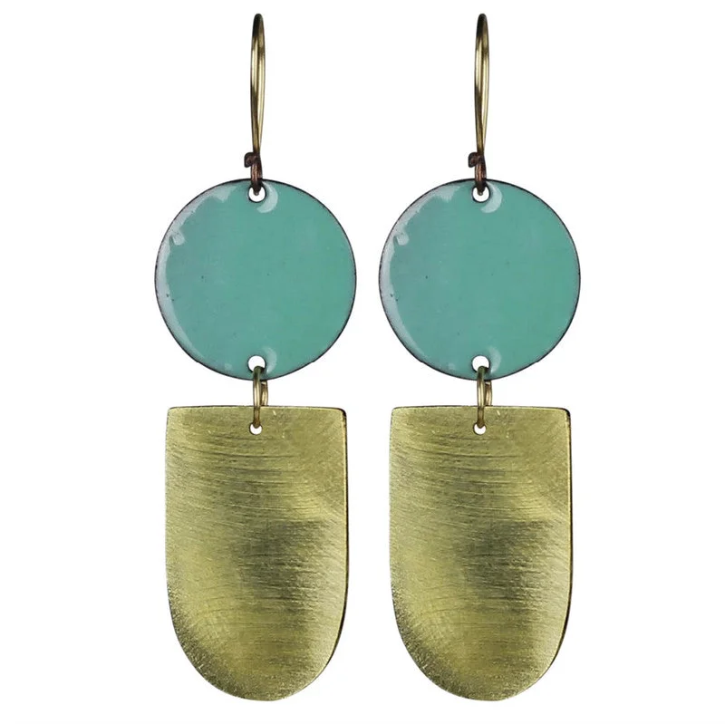 Women's Mother's Day rings-Donte Earring, Circle With Inverted Arch Aqua Enamel & Brass