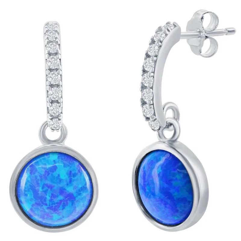 Women's vintage earrings-Opalata Women's Earrings - Sterling Silver Round Blue Opal with CZ | D-7936