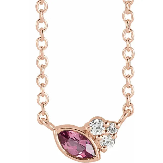 Women's cross necklaces-14K Rose Gold with Natural Pink Tourmaline & .03 CTW Natural Diamond, comes with 16" Necklace