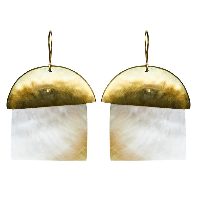 Women's gold-plated rings-Zia Earring, Brass, Mother of Pearl - Light