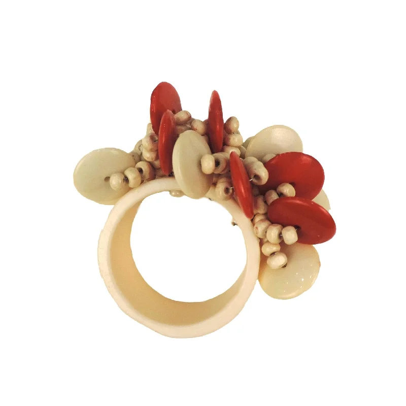 Women's family rings-Coin Cluster Napkin Ring in Cream & Red, Set of 4