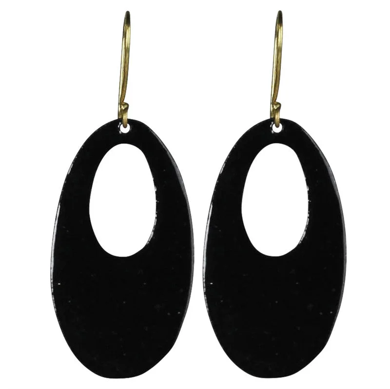 Women's custom design rings-Donte Earring, Teardrop Cut Out Black Enamel - Small