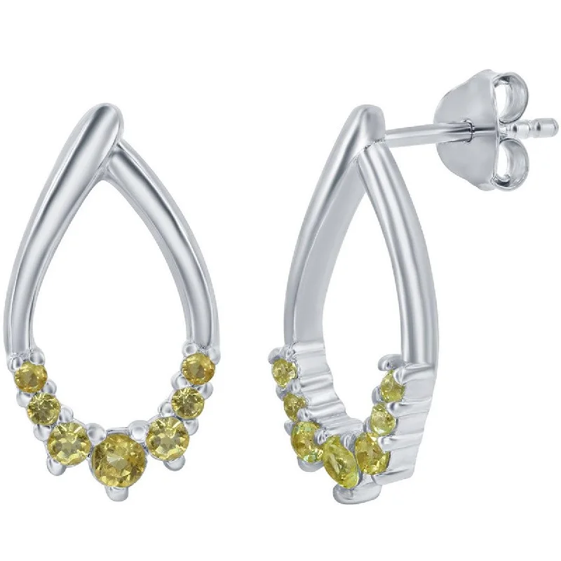 Women's limited edition earrings-Classic Women's Earrings - Sterling Silver Pear Shaped Citrine Post Back | D-8126