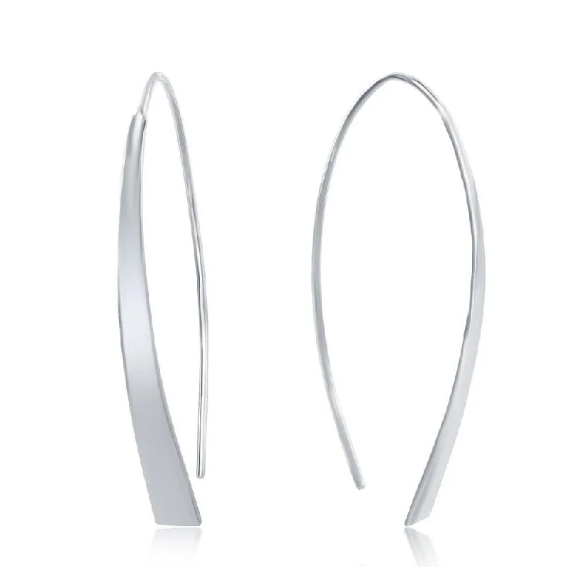 Women's sustainable earrings-Sterling Silver Curved Flat Bar Threader Earrings