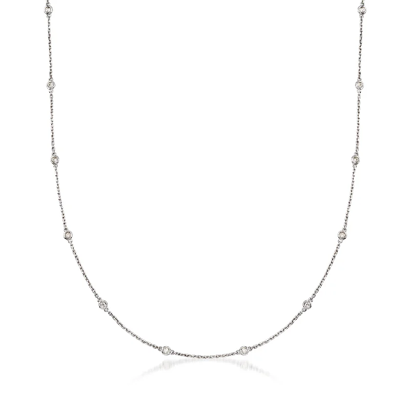 Women's friendship necklaces-Ross-Simons 0.50- Bezel-Set Diamond Station Necklace in Sterling Silver