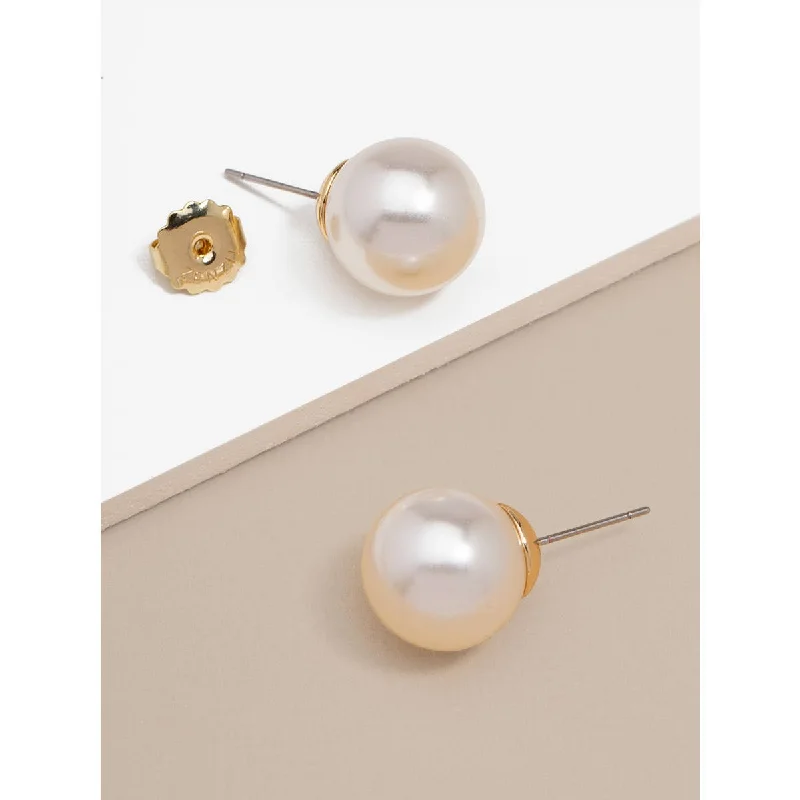 Women's handmade artisan rings-Chunky Pearl Stud Earring/Gold Tone