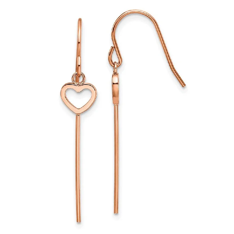 Women's star earrings-Stainless Steel Polished Rose IP Heart/Bar Dangle Shepherd Hook Earrings