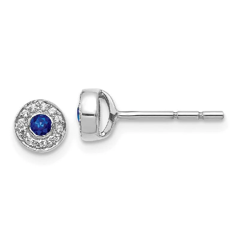 Women's wedding earrings-14k White Gold Diamond and Sapphire Post Earrings