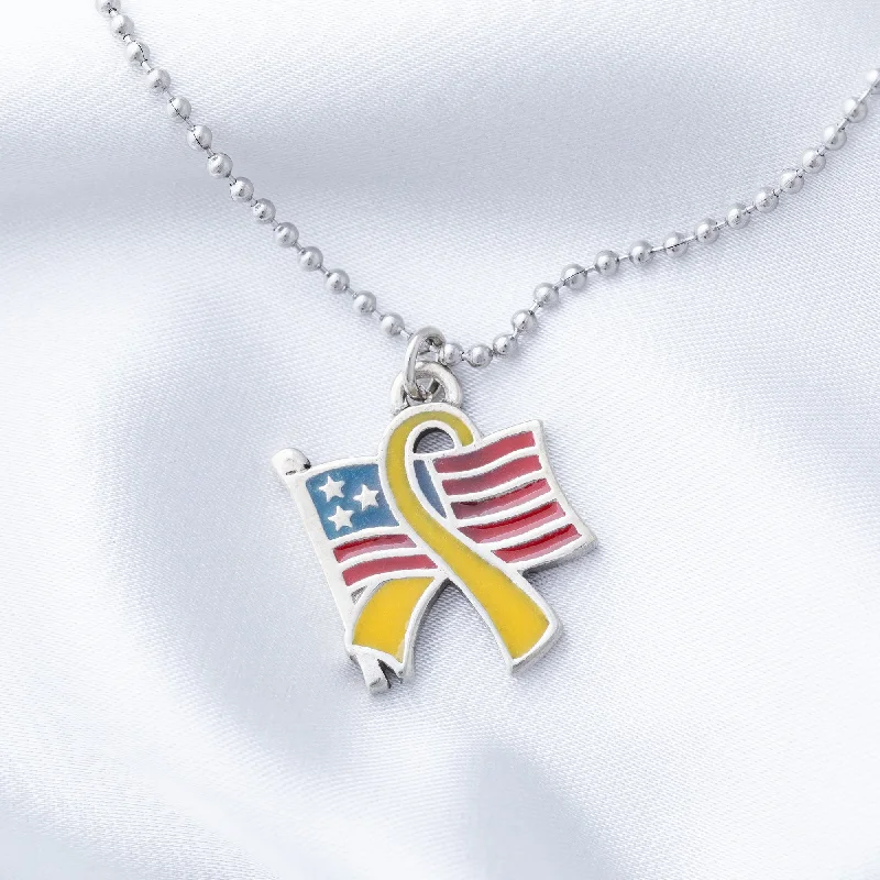 Women's gemstone necklaces-Flag & Yellow Ribbon Necklace