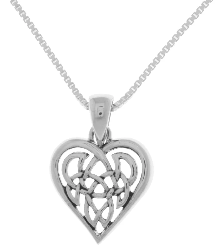 Women's sustainable necklaces-Jewelry Trends Celtic Eternal Love Heart Sterling Silver Pendant Necklace 18"