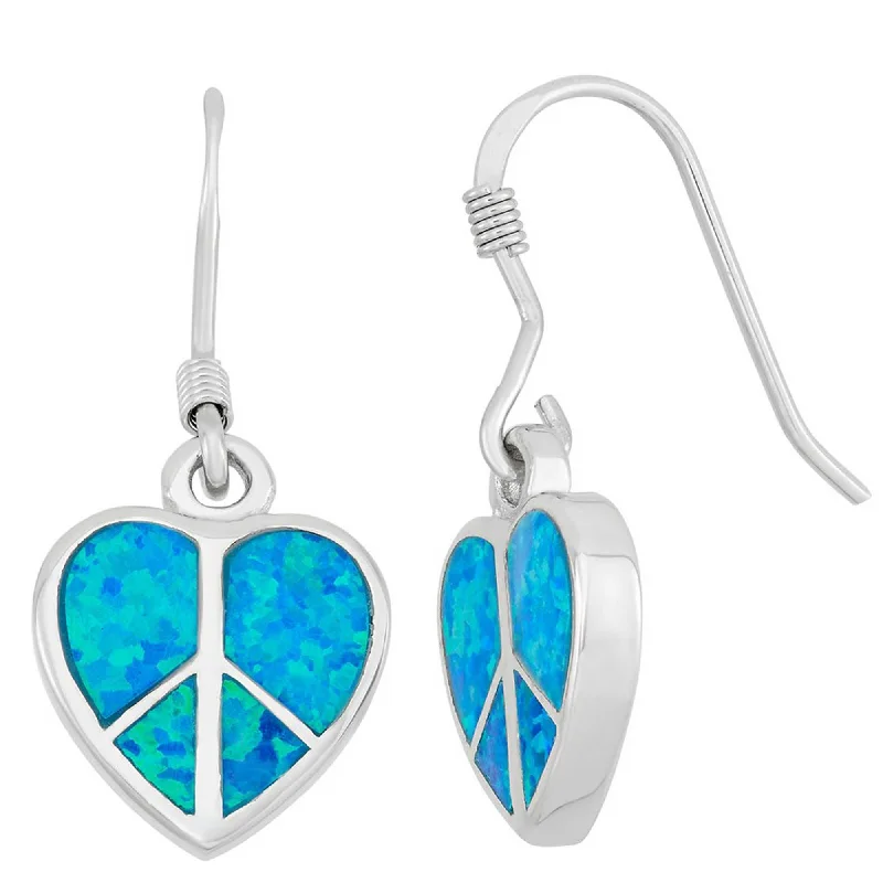 Women's stainless steel earrings-Opalata Women's Earrings - Sterling Silver Blue Inlay Opal Peace Sign Heart | D-3874