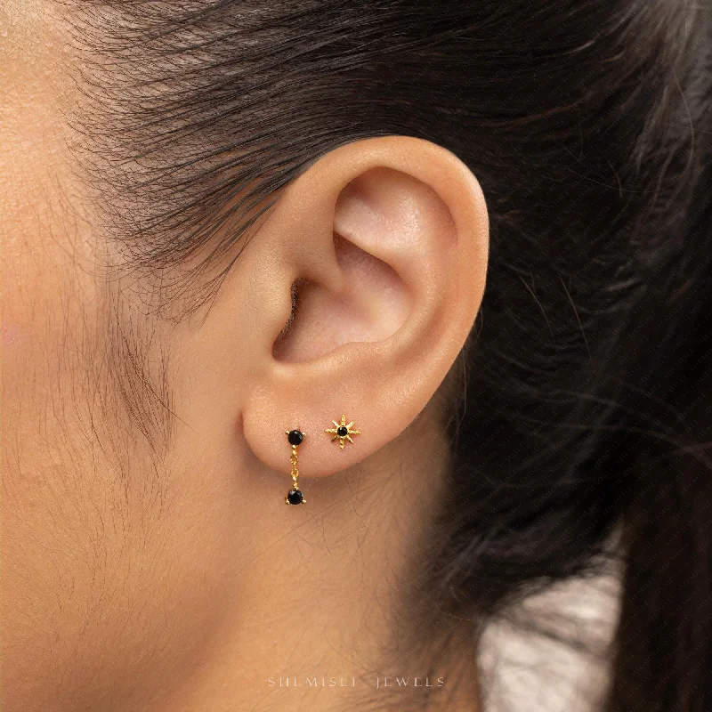 Handmade women's earrings-Black Star and Dangle CZ Stud Earrings Stack Set, Unisex, Gold, Silver SHEMISLI SS344, SS290