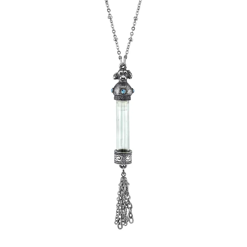 Women's holiday necklaces-1928 Jewelry® Antiqued Pewter Blue Crystal Cat Vial Tassle Necklace 30In