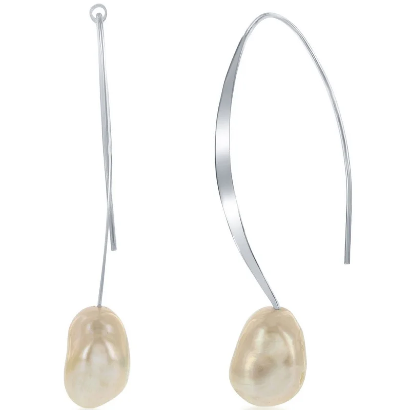 Women's spiritual earrings-Classic Women's Earrings - Sterling Silver White Freshwater Pearl Threader | D-6774