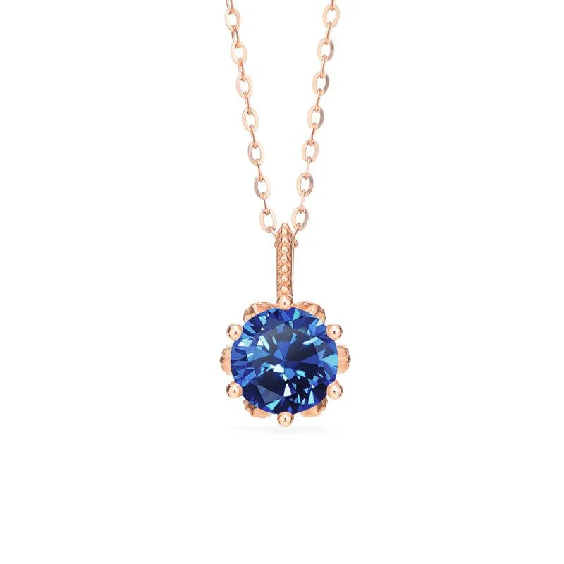 Women's travel necklaces-[Eden] Floral Solitaire Necklace in Lab Blue Sapphire