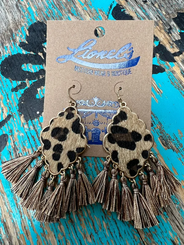 Women's star rings-Faux Leopard w/ Tassels Earring