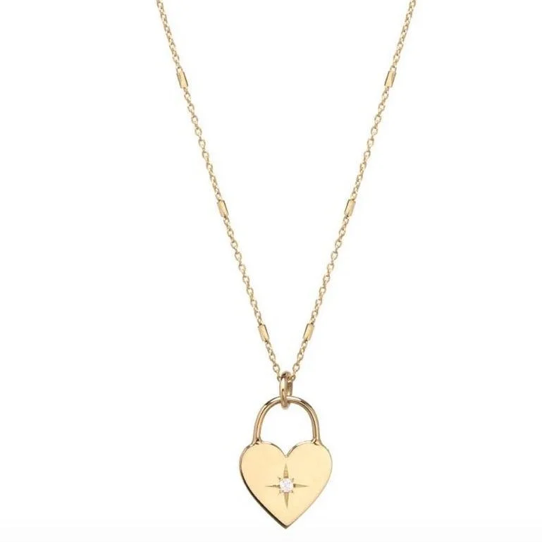 Women's mother-daughter necklaces-Zoe Chicco 14k Diamond Heart Padlock Necklace