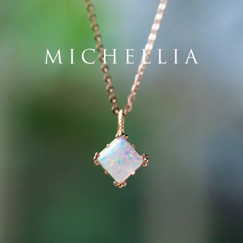 Women's diamond necklaces-[Astoria] Snow Princess Ice Opal Necklace, 14K Rose Gold - One of A Kind & Ready-to-Ship