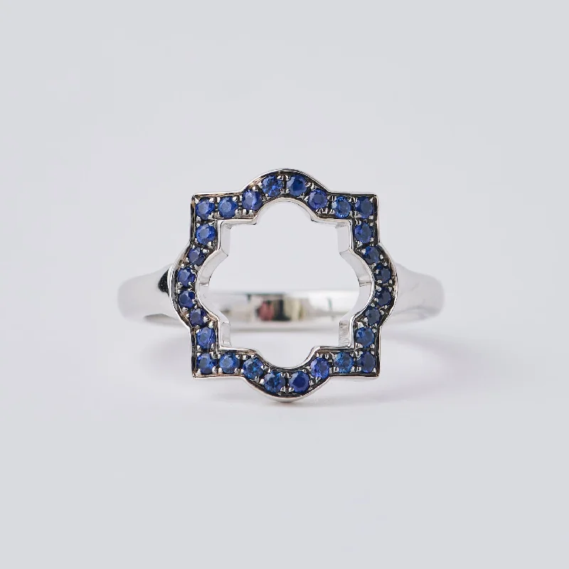 Women's formal rings-Small Liberty White Gold Sapphire Halo Ring