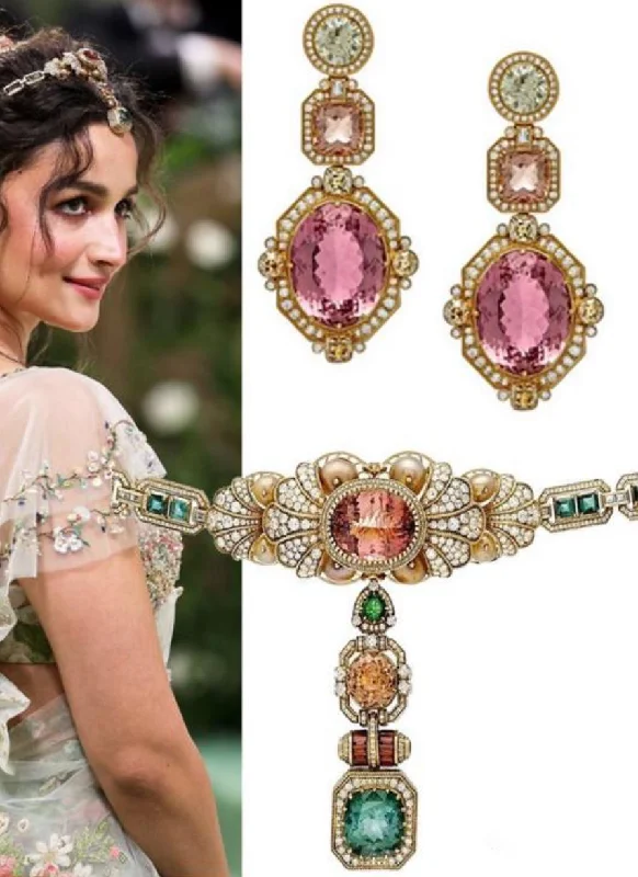 Women's gold-plated earrings-Alia Bhatt Inspired Polki Two Necklaces Earrings With Maangtika Set, Alia Bhatt Polki Two Necklace Set, Alia Bhatt Polki Jewelry Set, Alia Bhatt Earrings Set, Polki Indian Jewellery, Wedding Polki Necklace Set, Polki Bridal 2 Necklace Set