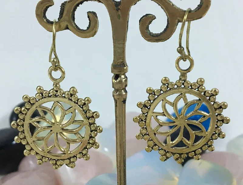 Women's family rings-Flower Brass Earring #31