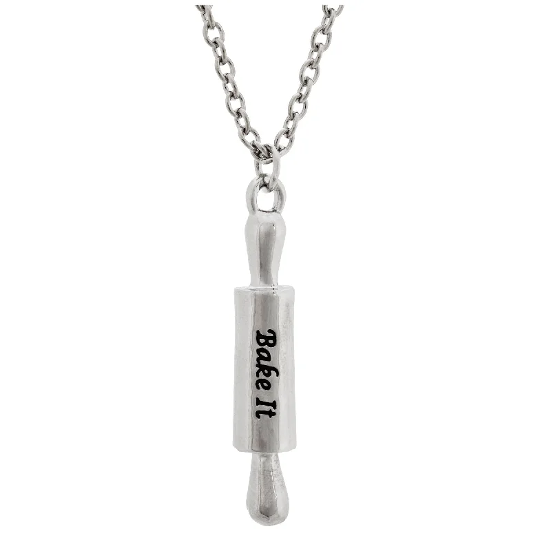 Women's travel necklaces-Pewter Rolling Pin Necklace