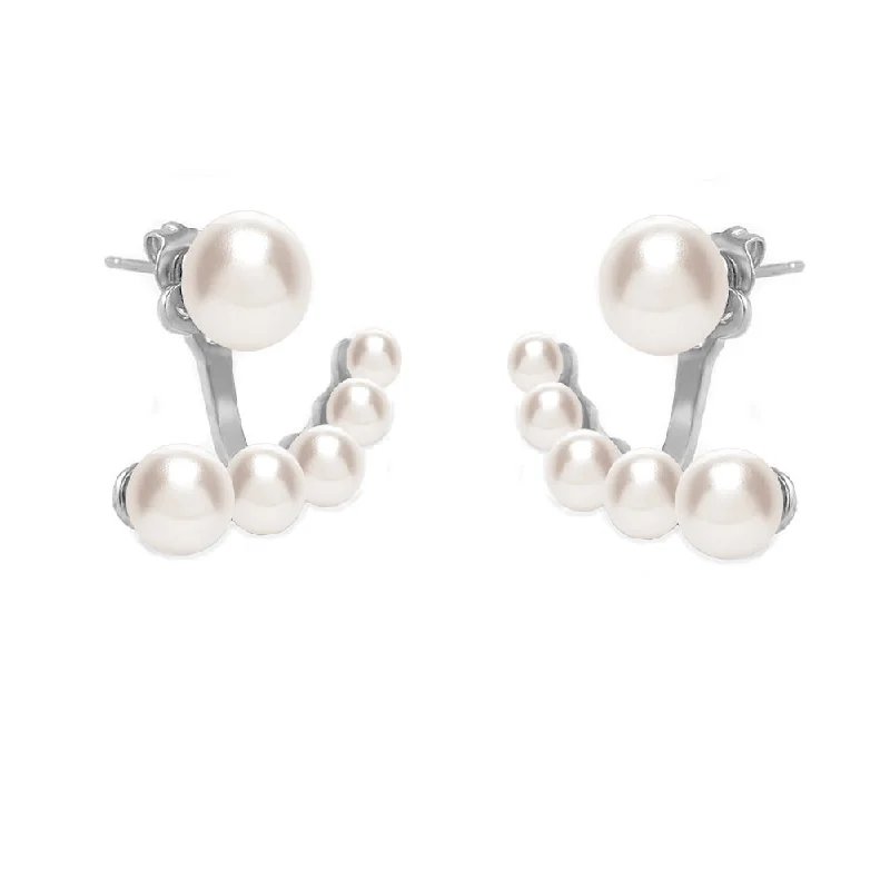 Affordable women's earrings-Graduated Pearl Crawler Earrings