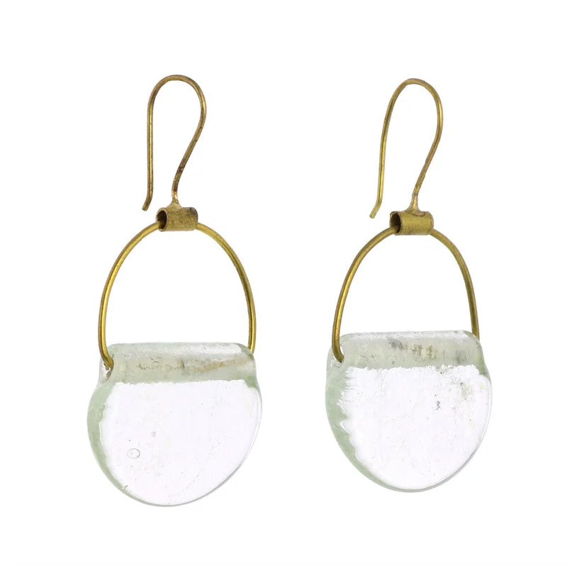 Women's eco-friendly rings-Playa Brass Earring, Glass Drop