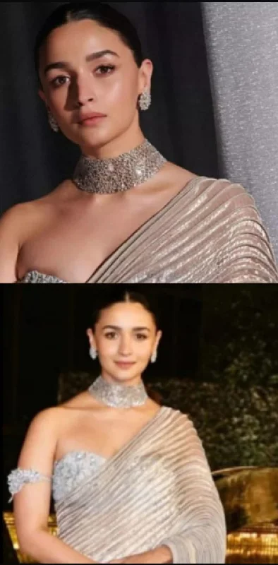 Trendy women's earrings-Polki Alia Bhatt Inspired Choker Earrings Set, Silver Polki Choker Set, Alia Bhatt Jewellery, Alia Bhatt Necklace Set, Silver Polki Choker Set, Bridal Silver Necklace, Alia Bhatt Jewelry