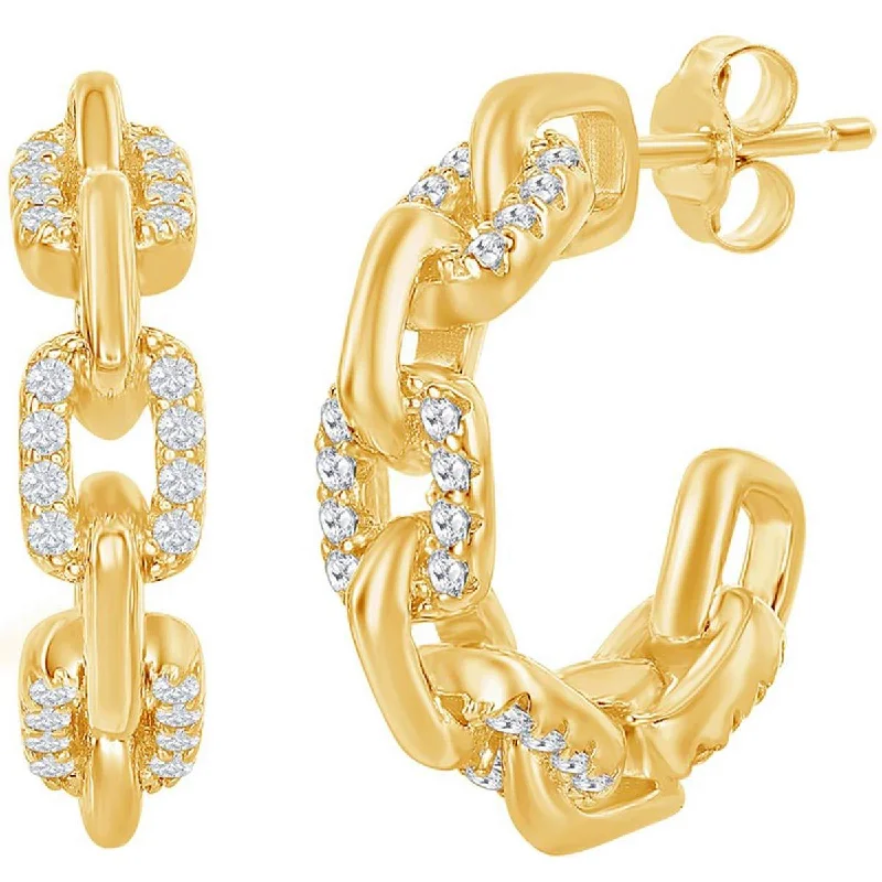 Women's everyday earrings-Classic Women's Earrings - Gold Plated 18mm White CZ Paperclip Open Hoop | D-7832-GP