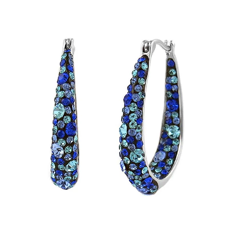 Women's nickel-free earrings-Graduated Ocean Blue Crystal Hoop Earrings