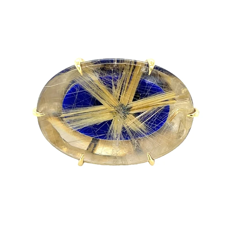 Women's K gold rings-Oval Lapis and Quartz Doublet Ring