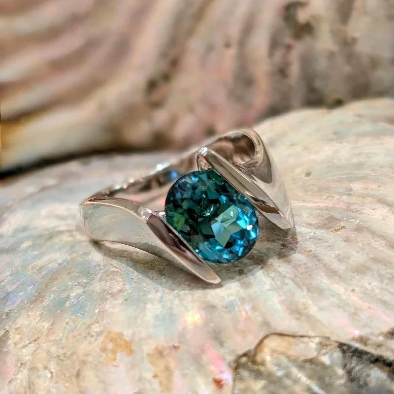 Women's anniversary rings-Blue Tourmaline Bypass Ring