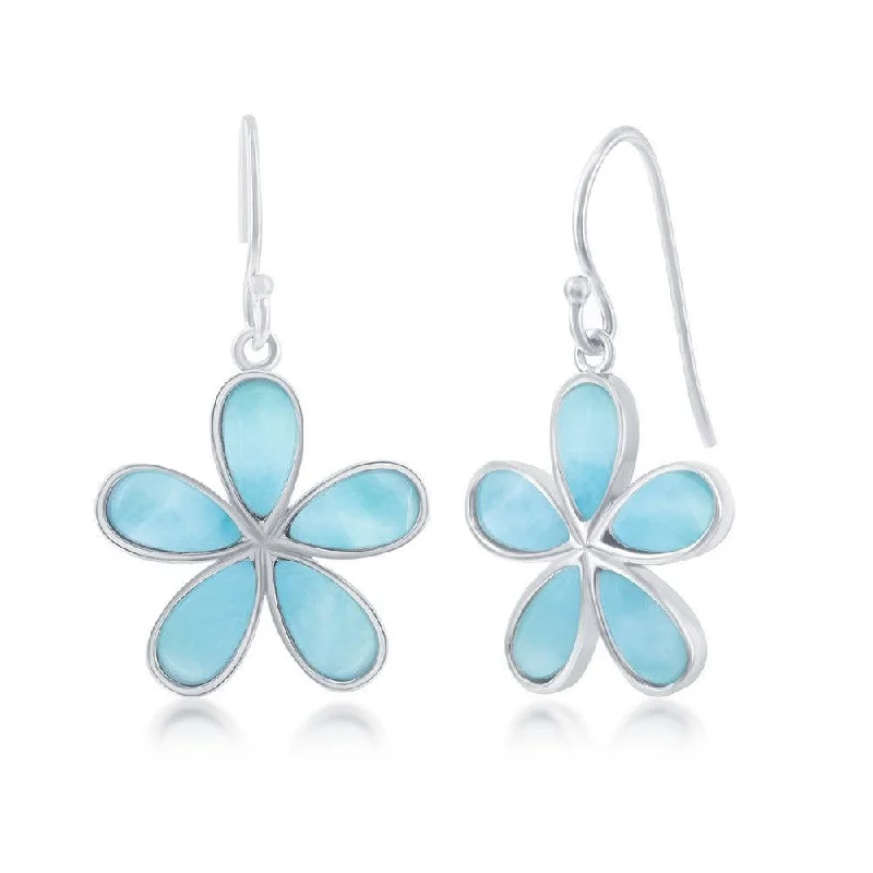 Handmade women's earrings-Sterling Silver Daisy Flower Larimar Earrings