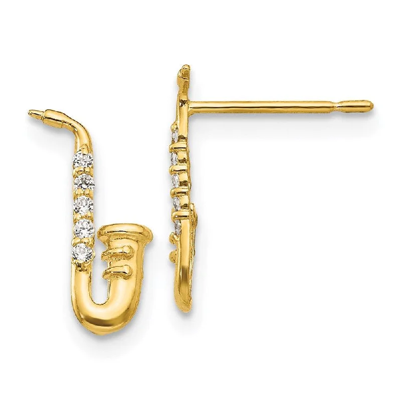 Women's alloy earrings-Madi K Kid's 14k  CZ Saxophone Post Earrings