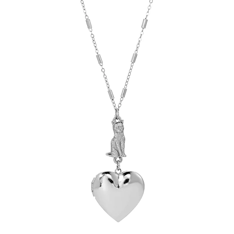 Women's crystal necklaces-1928 Jewelry® Silver Tone Heart Cat Necklace 30 Inches