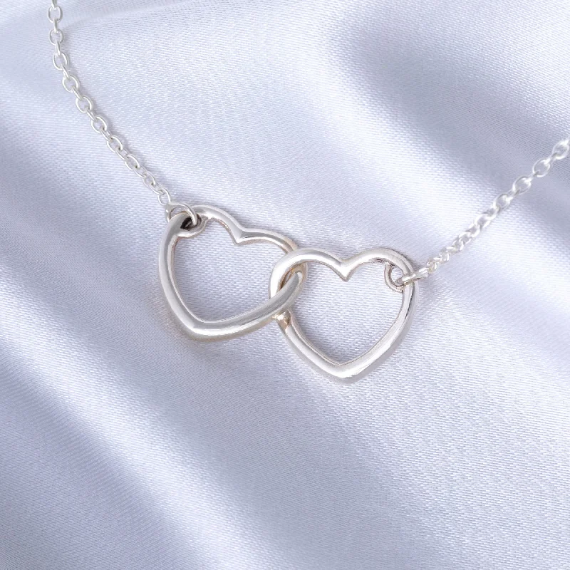 Women's crystal necklaces-Two Hearts Sterling Silver Necklace