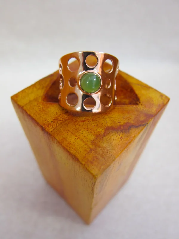 Women's healing crystal rings-Rose Gold and Jade Hole Punched Ring