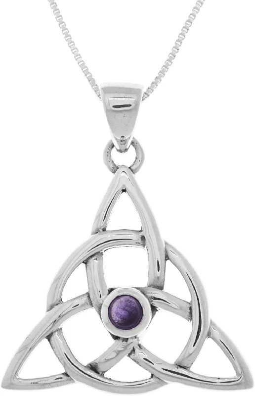 Women's everyday necklaces-Jewelry Trends Sterling Silver Celtic Triquetra Pendant with Amethyst on 18 Inch Box Chain Necklace