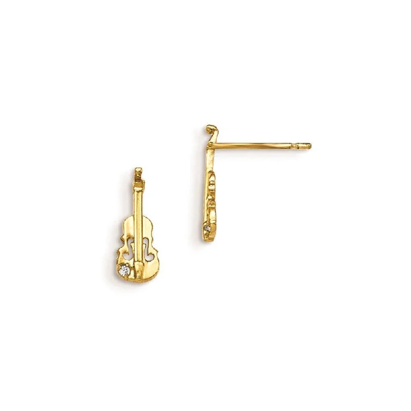 Women's wedding earrings-Madi K Kid's 14k  CZ  Violin Post Earrings