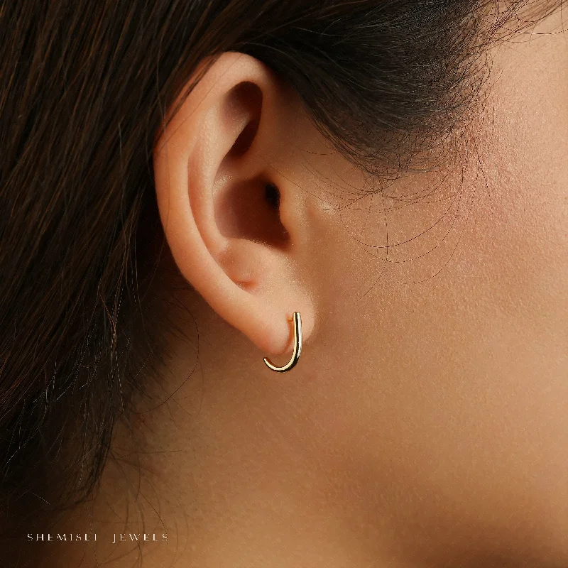 Women's charm earrings-L Shape Small Bar Studs, Hook Hoop Earrings,  Unisex, Gold, Silver - SS052