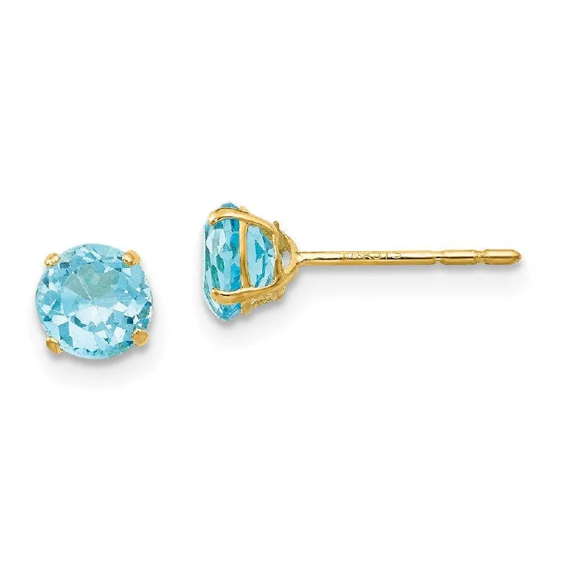 Women's gold earrings-Madi K Kid's 14k  Round Blue Topaz 5mm Post Earrings