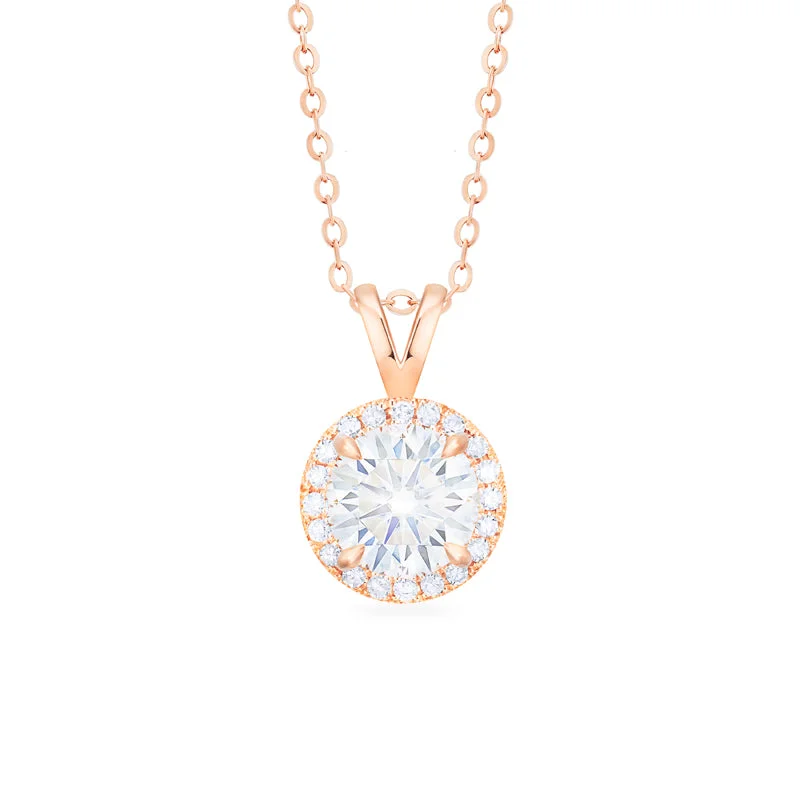 Women's rose gold necklaces-[Nova] Petite Halo Diamond Necklace in Moissanite