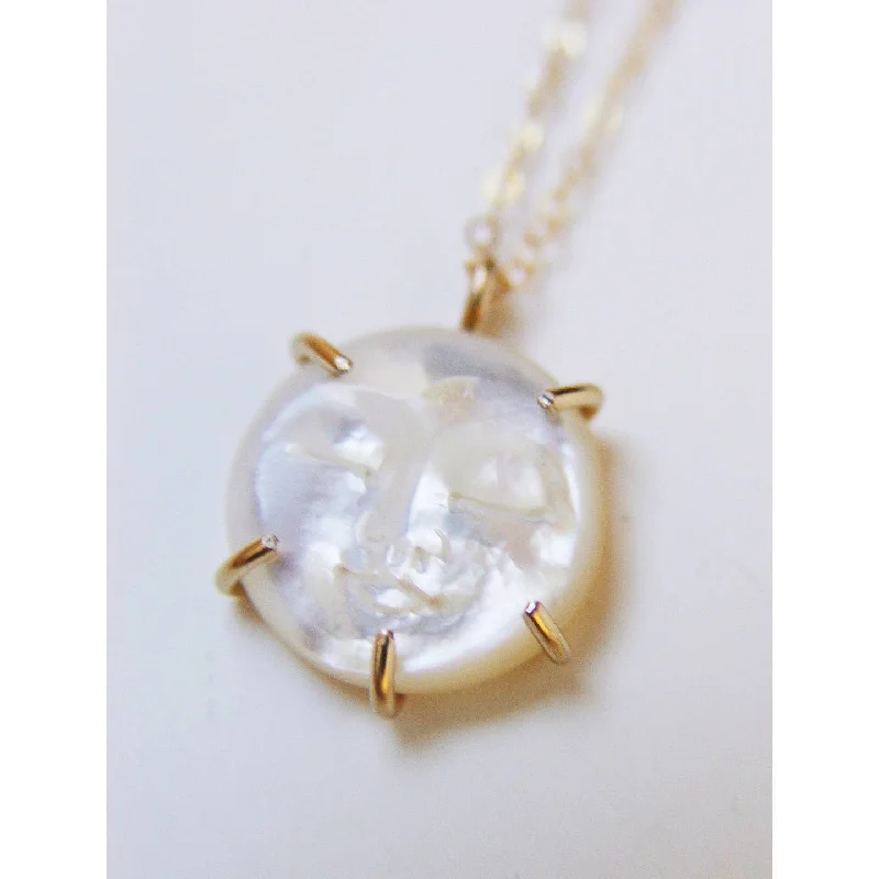 Women's chain necklaces-NEW! Pearl Moon Face 14k Gold Filled Necklace by Friedasophie